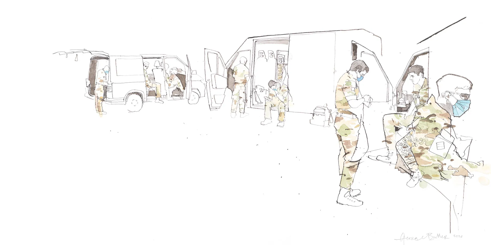 Grenadier Guards starting work at a MTU, Murphy’s Scrapyard, Camden, June 2020