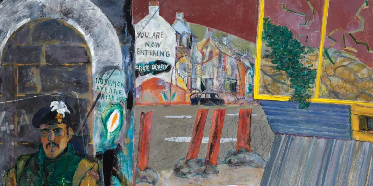 Oil painting by Ralph Lillford, 'Irishmen Avenge Irish Dead', Londonderry, 1975