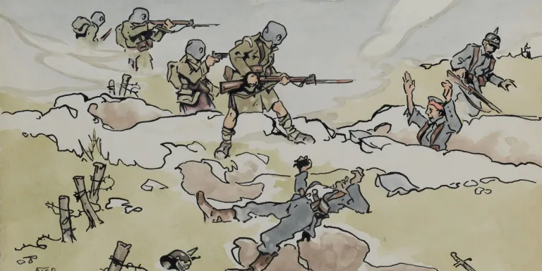 The Cameron Highlanders attacking at Loos, 1915