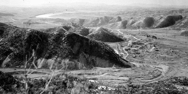 View looking north west over the River Imjin, 1951