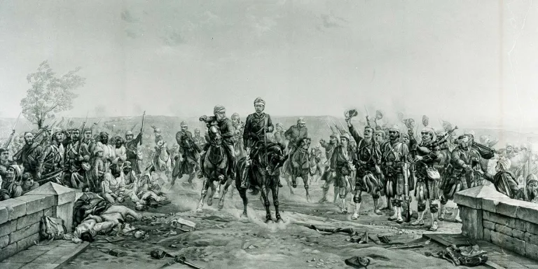 'After the Battle of Tel-el-Kebir - General Wolseley cheered by Highlanders', 1882