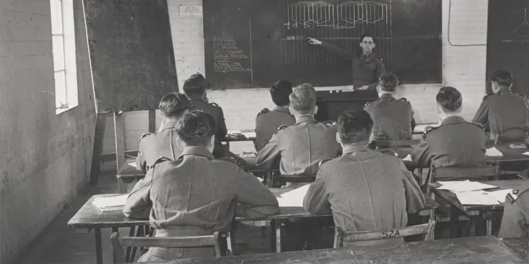 Cadets attend a lecture at Sandhurst, c1960