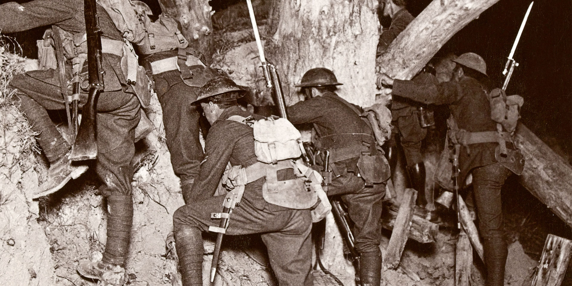 Leaving for a night raid at Messines into the inky darkness of No Man's Land, 1917