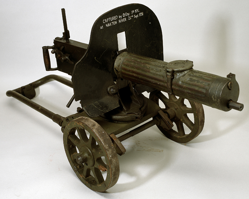 Russian Maxim machine gun captured by British Forces at the Pusan bridgehead, September 1950