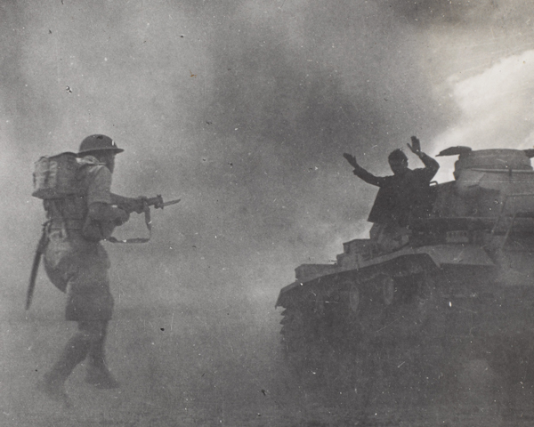 A British infantryman capturing a German tank crewman at El Alamein, 1942