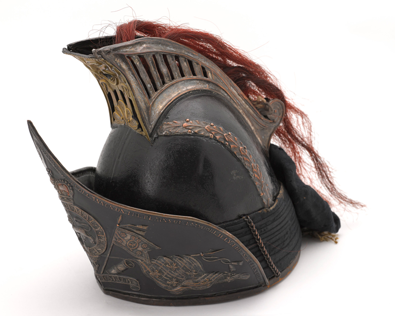 This helmet belonged to Captain George Ainslie who took part in the charge at Emsdorf in 1760