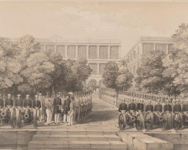 Soldiers and sailors at the British Factory at Canton, 1840s