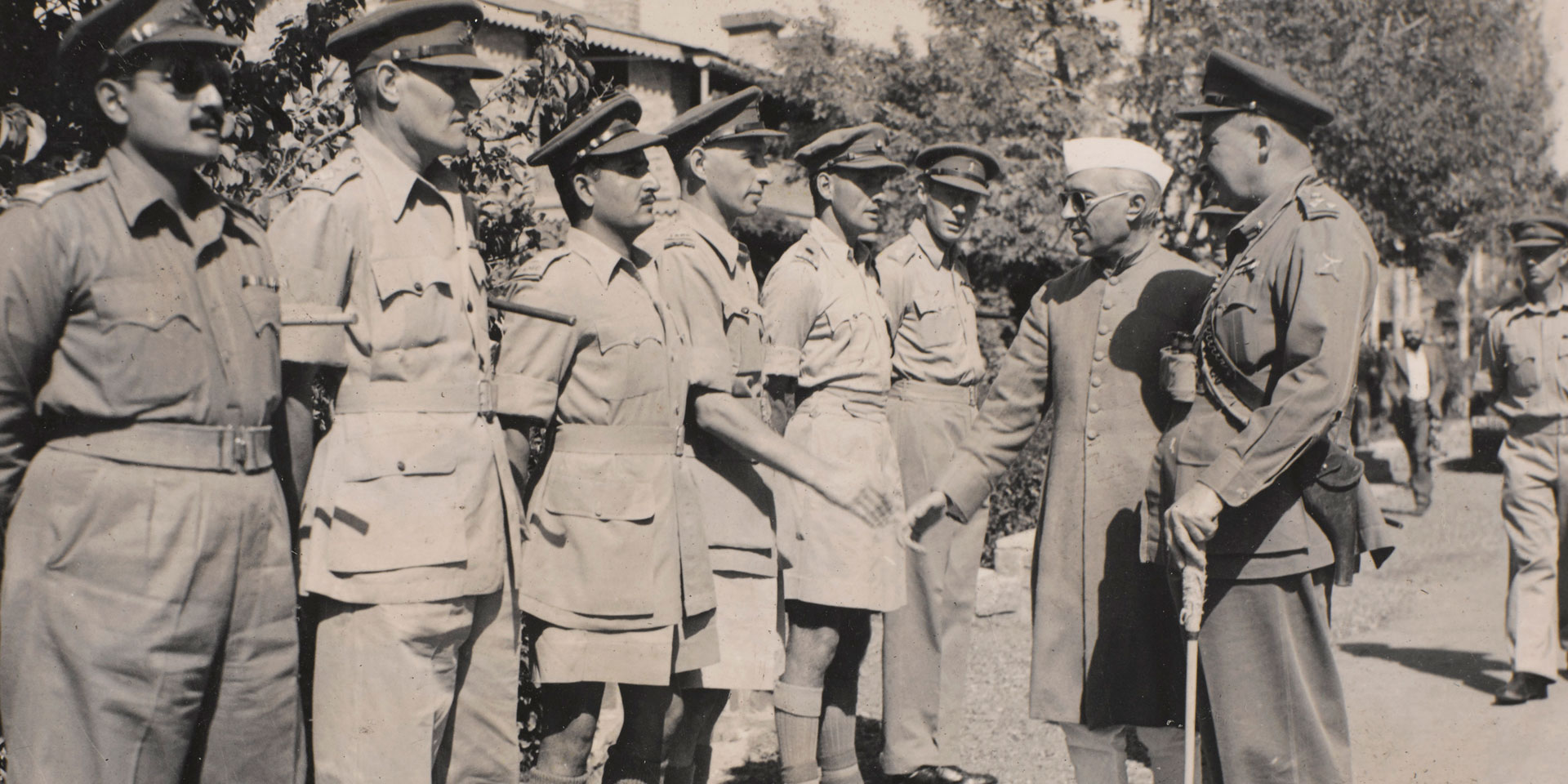 Pandit Nehru being greeted by British officers in Razmak