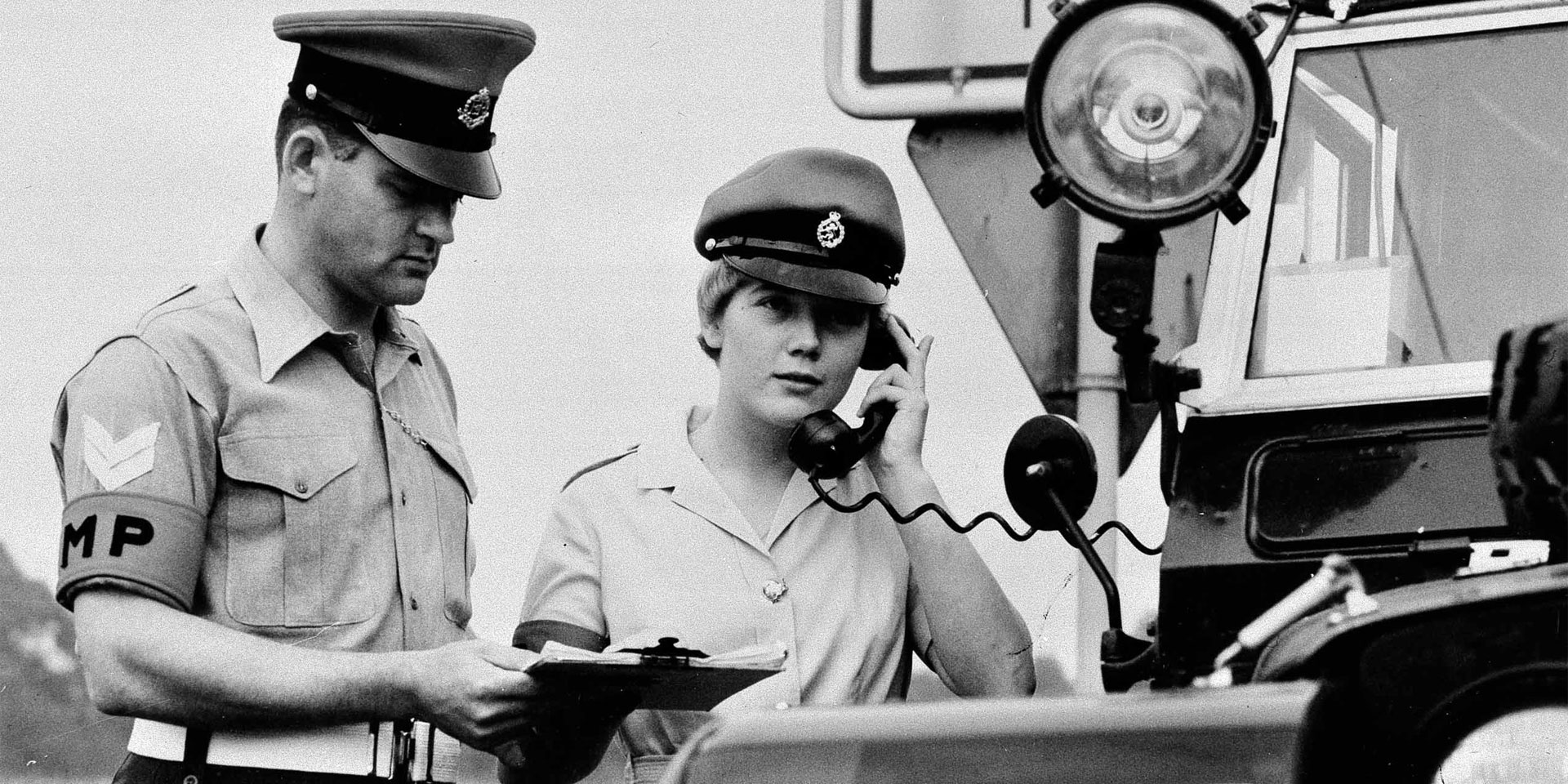 Women’s Royal Army Corps military policewoman on duty in Gerkerath, c1970