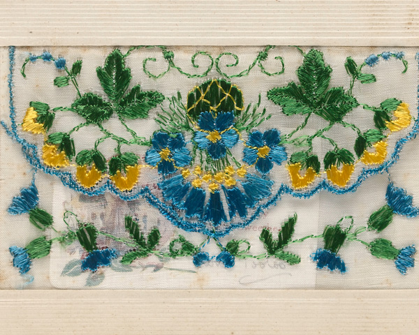 Embroidered post card sent from Private Holland Chrismas to his sweetheart Ada, 1916