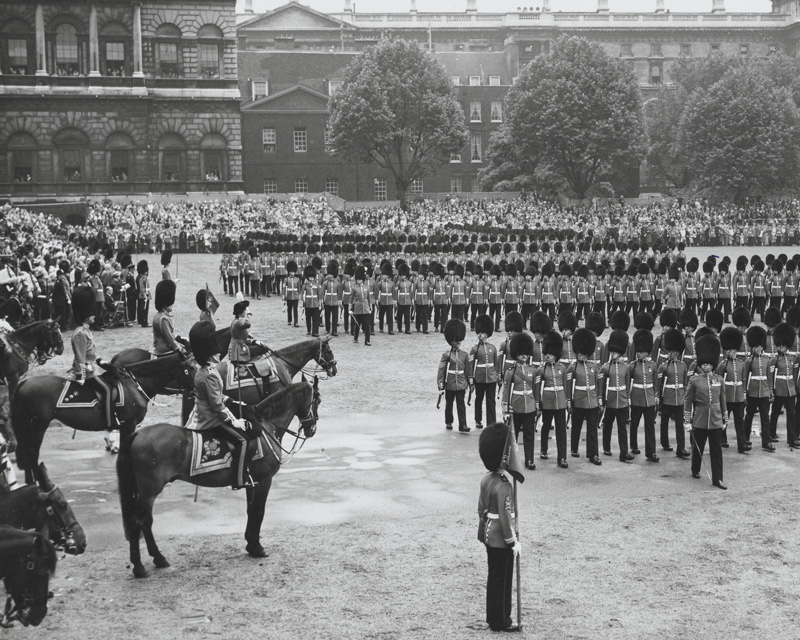 Queen Elizabeth II taking the salute at Trooping the Colour, 1960