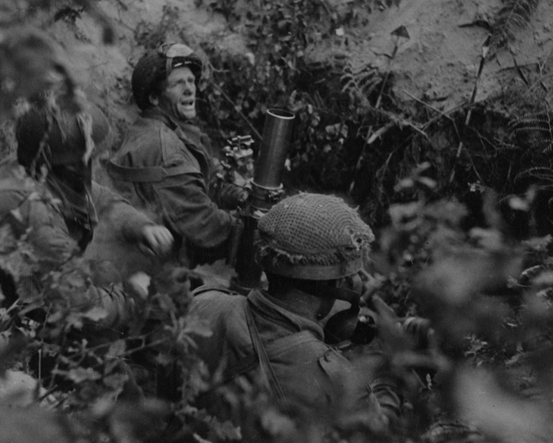 3-inch mortars firing on enemy positions across the Rhine, 20 September 1944