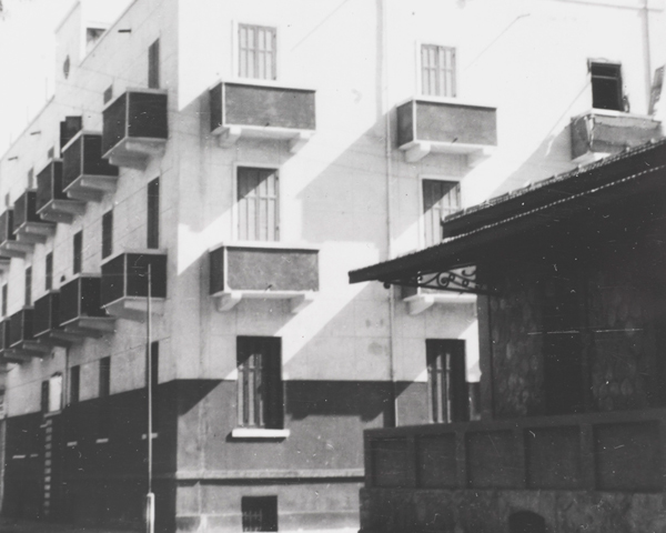 The destroyed windows of the Bureau Sanitaire barracks, Ismailia, from where the Egyptian police opened fire on The Lancashire Fusiliers, 25 January 1952