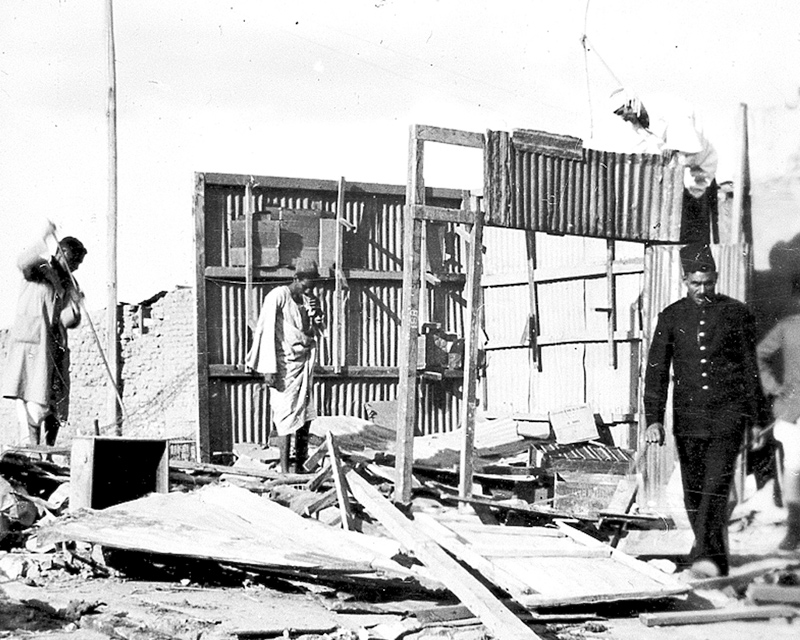 Building wrecked during civil unrest in the Canal Zone, October 1951