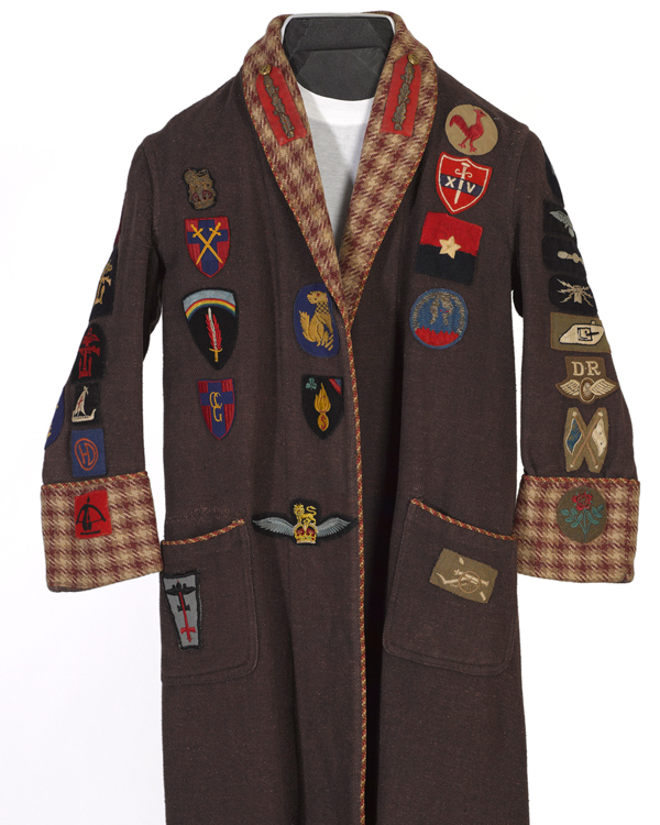 Antony Mallaby's dressing gown with formation badges sewn on it, c1943