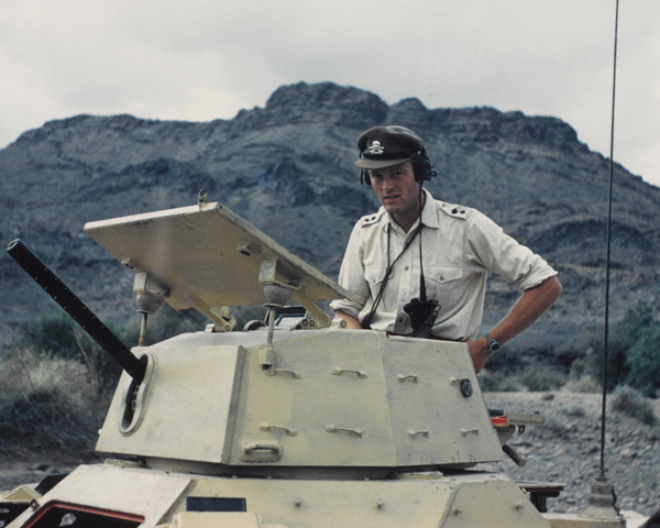 Lieutenant Antony Mallaby, 17th/21st Lancers, in an armoured car near Dhala, 1962 