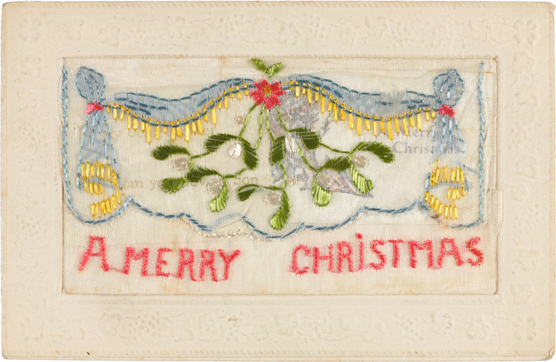 Embroidered Christmas postcard sent by Private Philip Poole, 1917