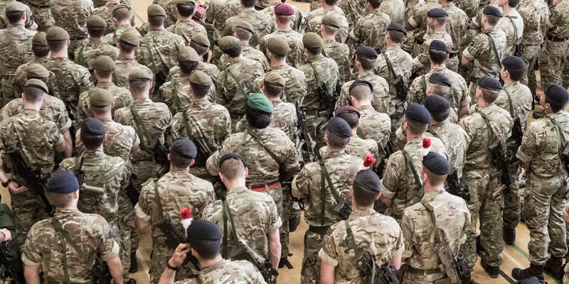 Soldiers at a security briefing in London, 2017