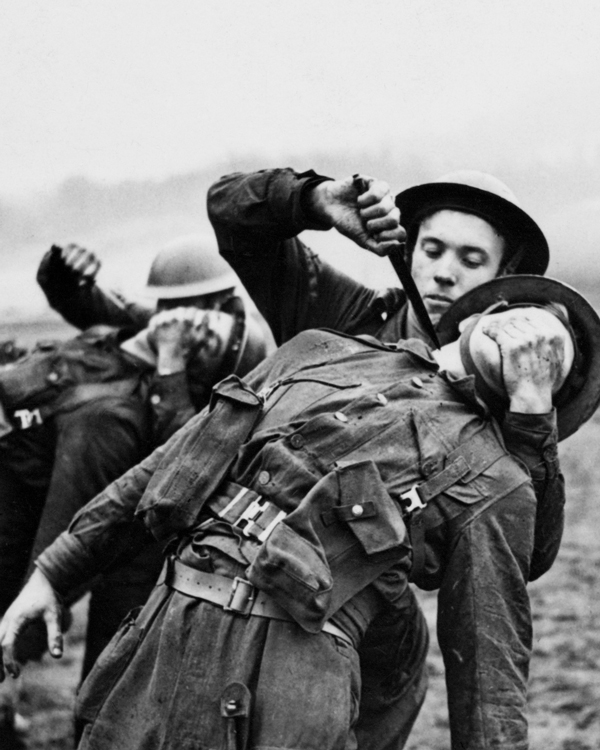 Recruits undergoing close quarter combat training at the Commando Training Centre, Achnacarry, c1942