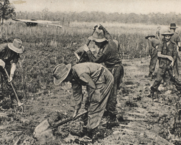 Chindits clear a makeshift airfield at White City, Burma, 1944