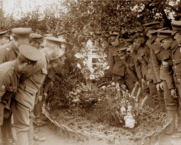 A deputation from Ireland visits the grave of Major Redmond at Locre, 21 September 1917