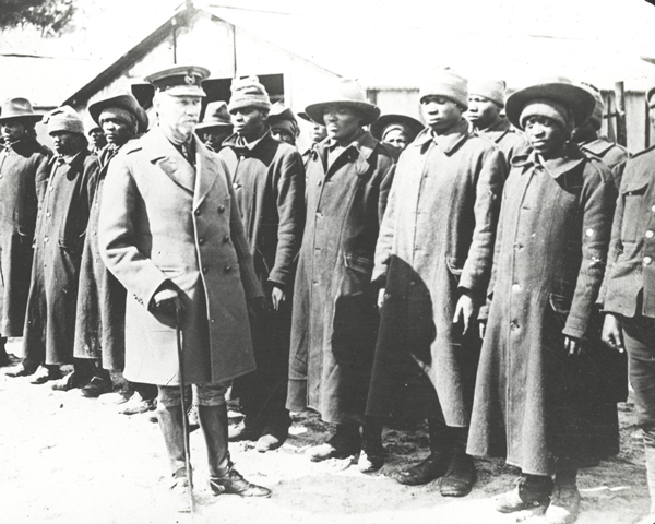 General Jan Smuts visiting African labourers on the Western Front, 1917