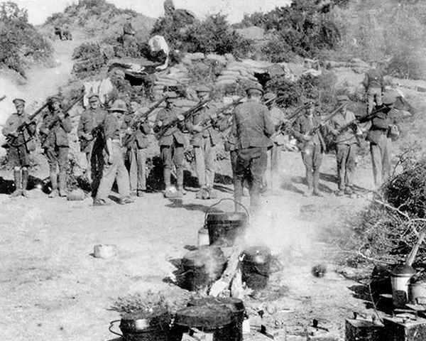 Soldiers lined up for inspection, 1915