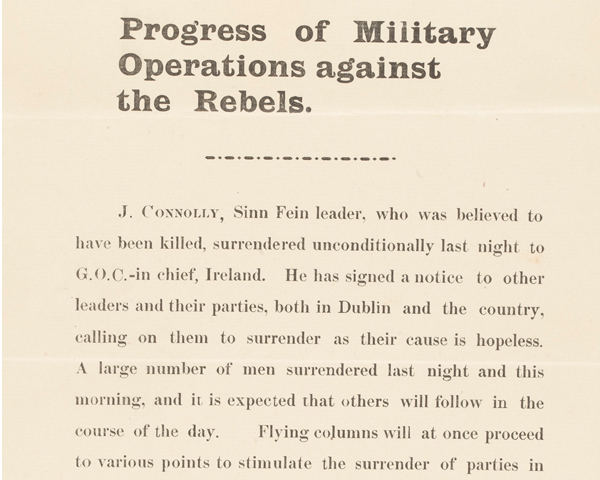 Proclamation announcing the surrender of James Connolly, 30 April 1916