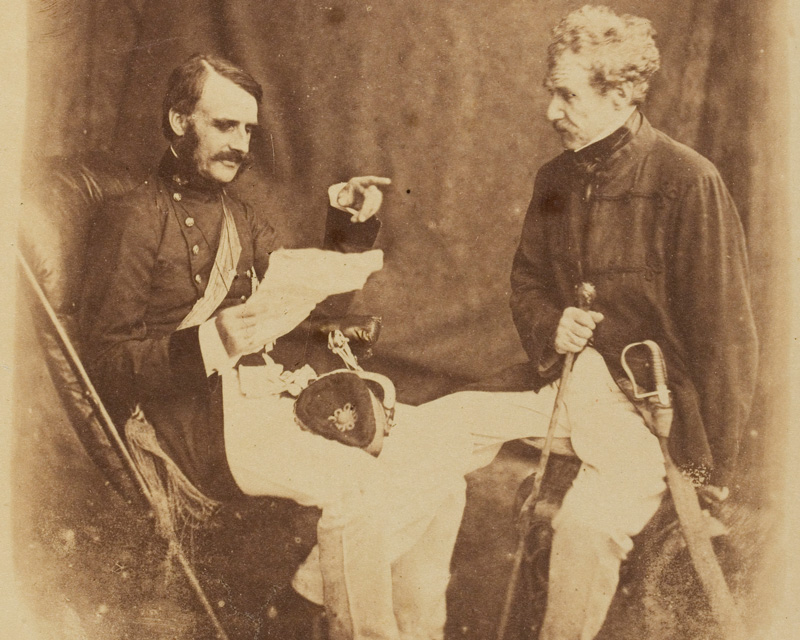 General Sir Colin Campbell and his Chief of Staff, Major-General William Mansfield, reading good news in dispatches, 1858 