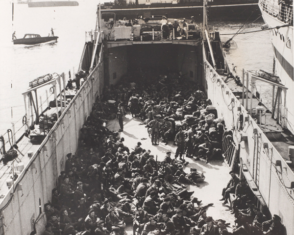 Troops aboard a landing craft bound for Port Said, 1956 