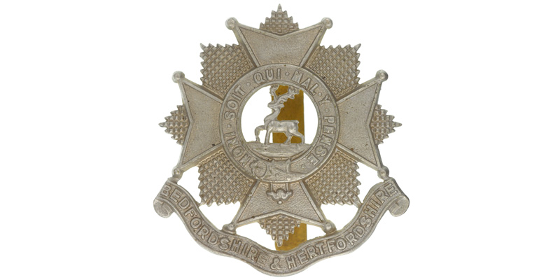 Other ranks’ cap badge, The Bedfordshire and Hertfordshire Regiment, c1924-c1958