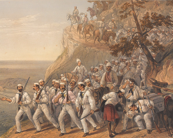1st Bengal Fusiliers marching down from Dugshai, 1857