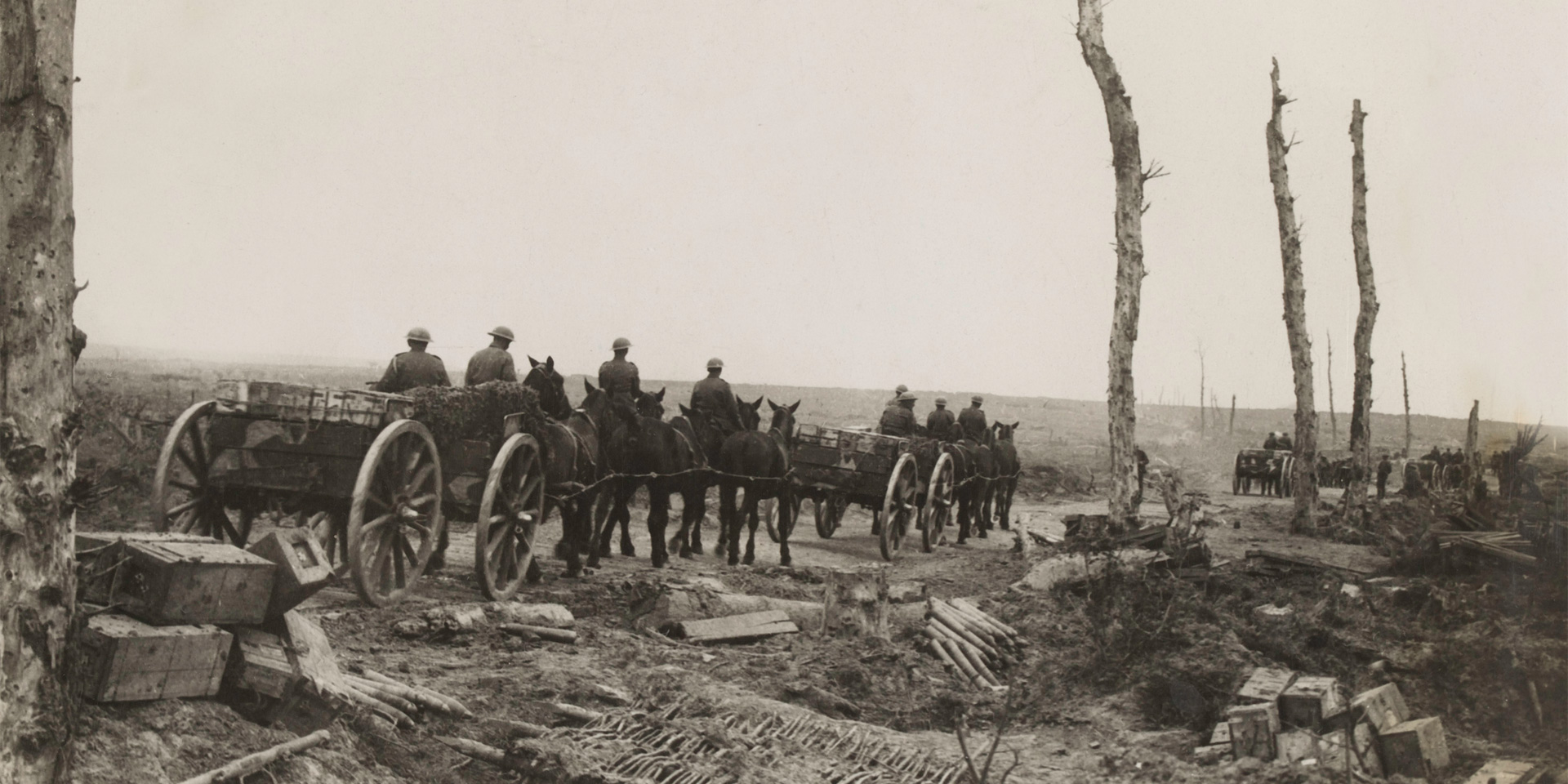 Horse-drawn ammunition limbers, c1916