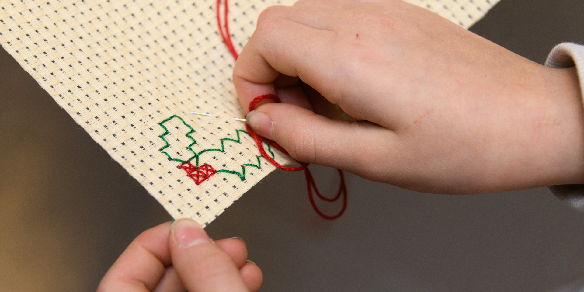 Embroidering Christmas postcards