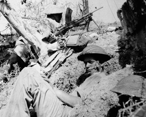 Infantry in action at Primasole Bridge near Catania, July 1943