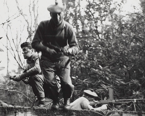 Soldiers of the Cameron Highlanders in training, c1955