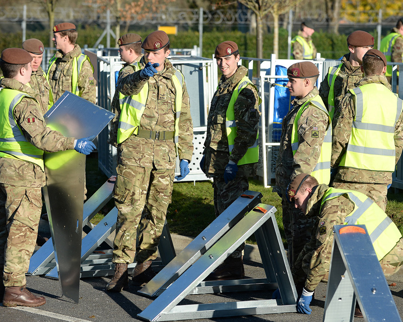 Members of the King's Royal Hussars undertake flood defence training, Wiltshire, 2016