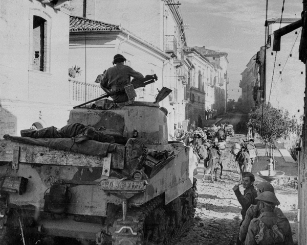 A Sherman tank in Torino Di Sangro, December 1943