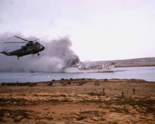 Rescuing survivors from the 'Sir Galahad', 1982