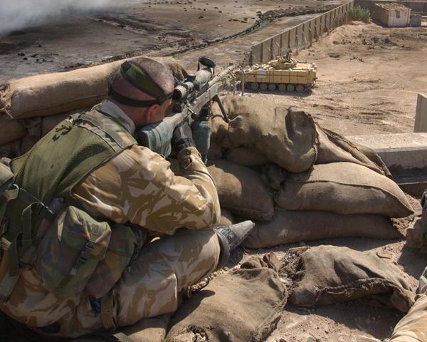 A sniper of 1st Battalion The Irish Guards, Basra, 2003