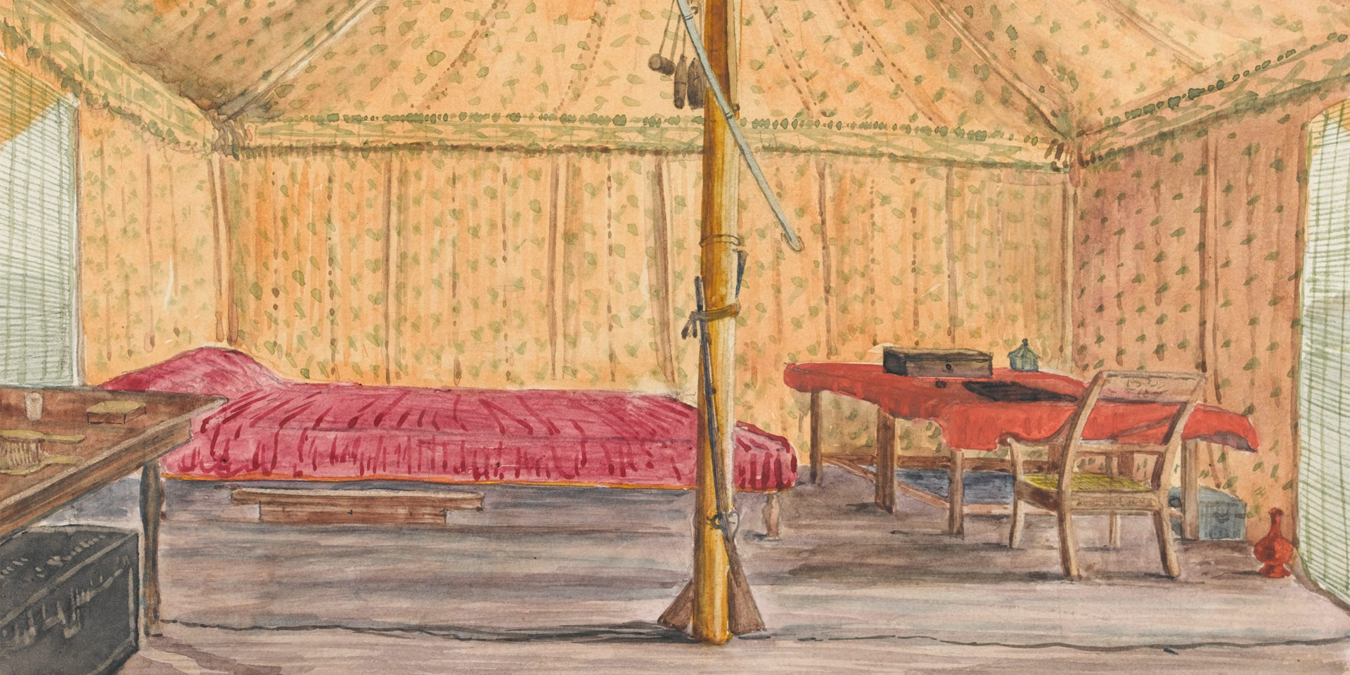 Watercolour: 'Inside a tent, 1858'