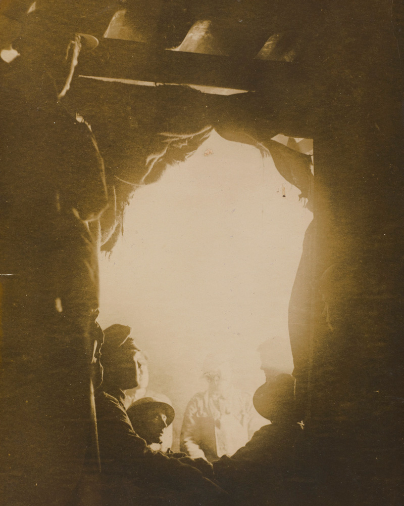 A brazier-lit dug-out held by 12th (Service) Battalion (Central Antrim) The Royal Irish Rifles at Essigny, 1918
