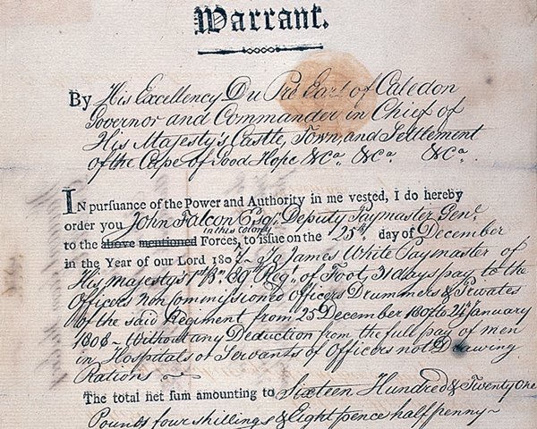 Pay warrant, 1st Battalion, 89th Regiment of Foot, Castle of Good Hope, 25 December 1807