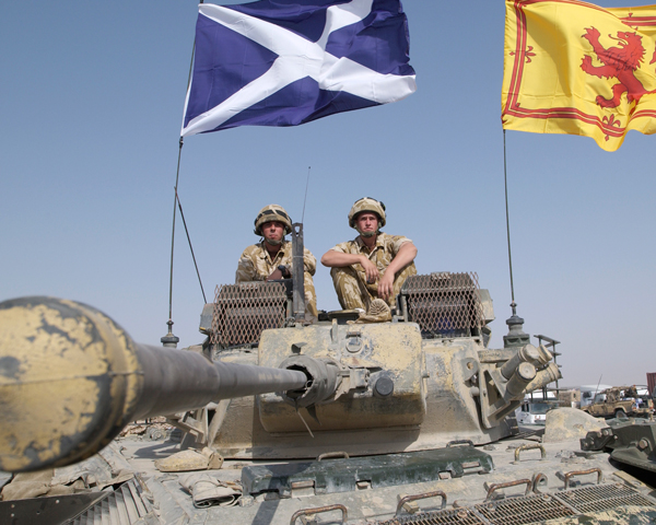 Members of the Black Watch on top of their Warrior, October 2004