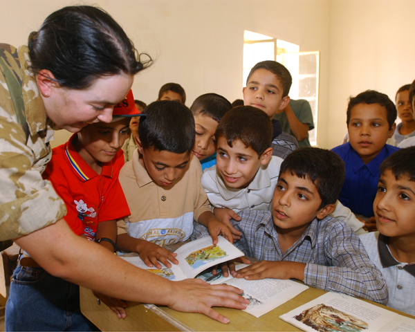 An Army education officer in a Basra school, 2003