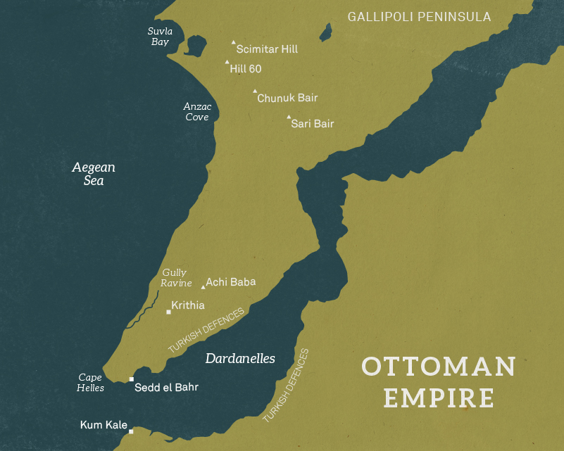 Map of the Gallipoli peninsula, 1915