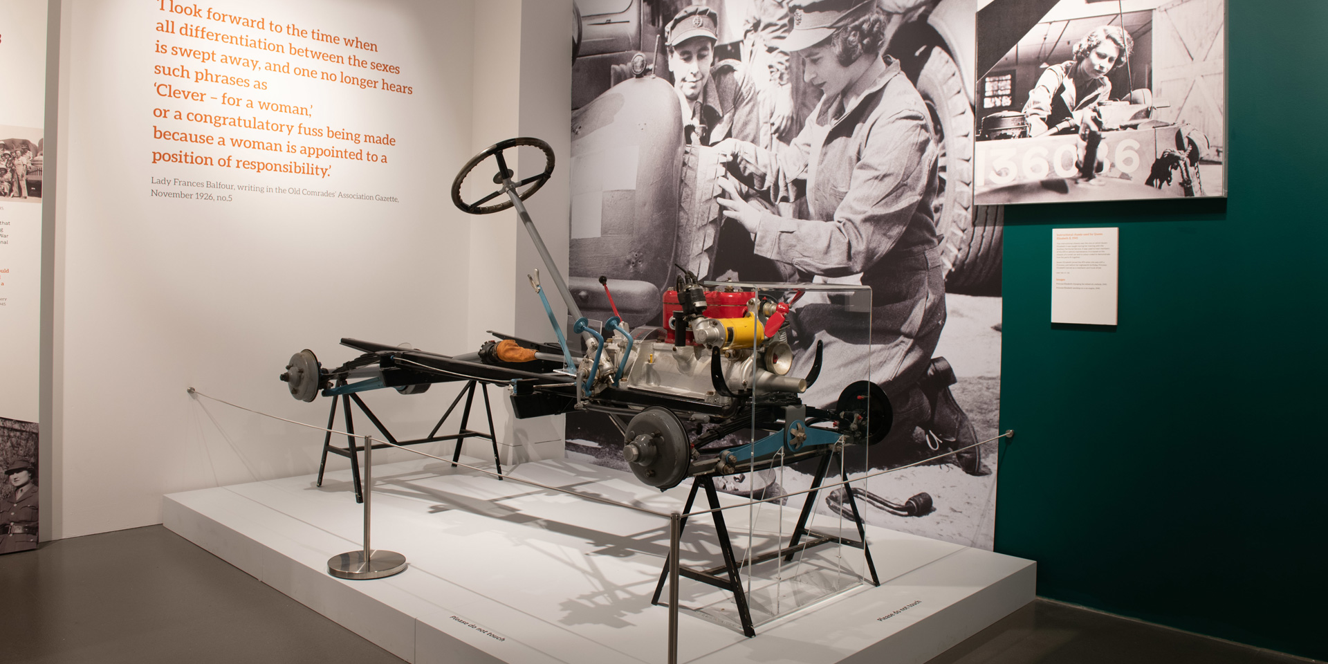 Vehicle chassis on display in Rise of the Lionesses exhibition