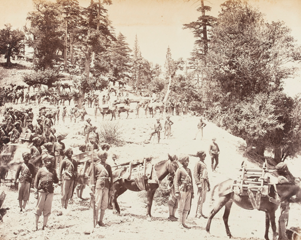 A mountain battery descending the Springawi Pass, 1879