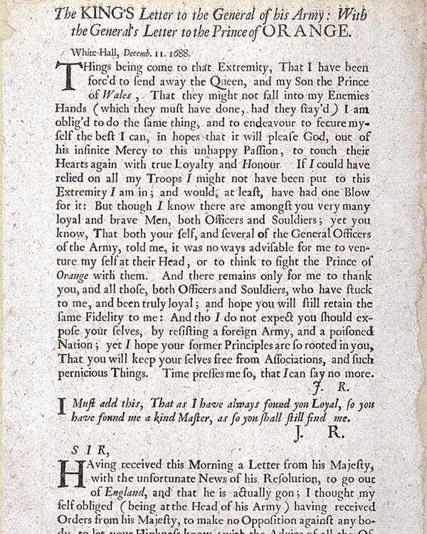 King James II's letter to the Earl of Feversham, 11 December 1688