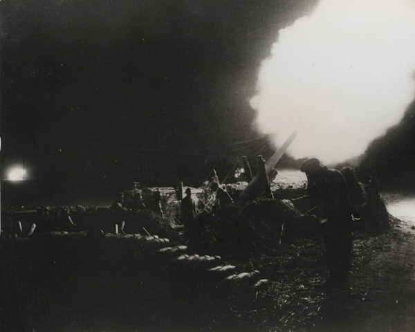 Artillery barrage during the British assault on the River Rhine, March 1945